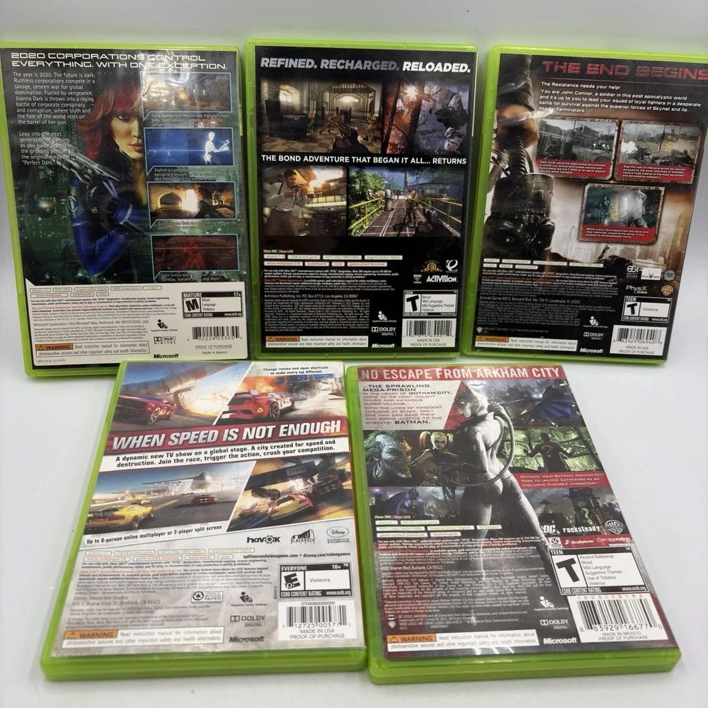 Xbox 360 5 Games Perfect Dark Golden Eye Terminator Arkham City Split Second